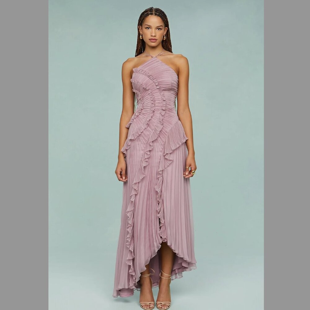 Mauve Sculpted Floral Halter Midi Dress - Size M (Never Worn)